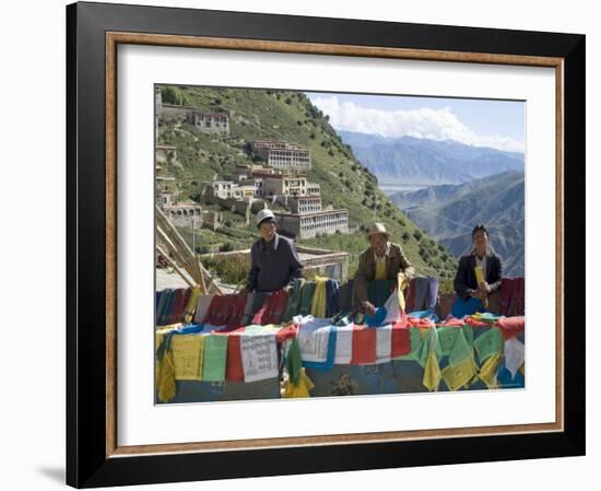 Selling Prayer Flags, Ganden Monastery, Near Lhasa, Tibet, China-Ethel Davies-Framed Photographic Print