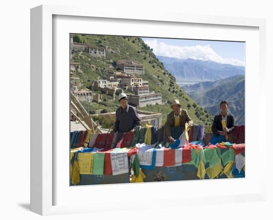 Selling Prayer Flags, Ganden Monastery, Near Lhasa, Tibet, China-Ethel Davies-Framed Photographic Print