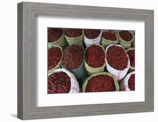 Selling Red Peppers at the Market, Pakokku, Magway Region, Myanmar-Keren Su-Framed Photographic Print