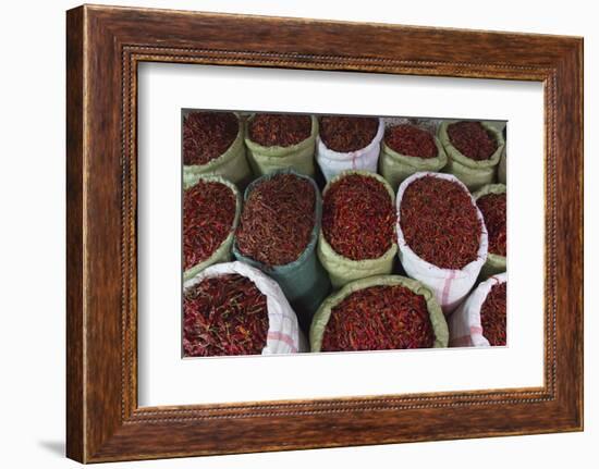 Selling Red Peppers at the Market, Pakokku, Magway Region, Myanmar-Keren Su-Framed Photographic Print