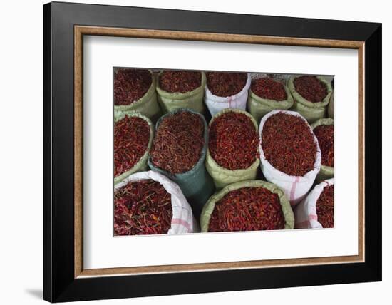 Selling Red Peppers at the Market, Pakokku, Magway Region, Myanmar-Keren Su-Framed Photographic Print