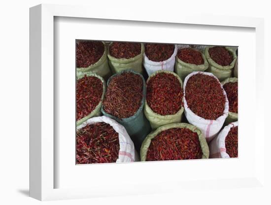 Selling Red Peppers at the Market, Pakokku, Magway Region, Myanmar-Keren Su-Framed Photographic Print