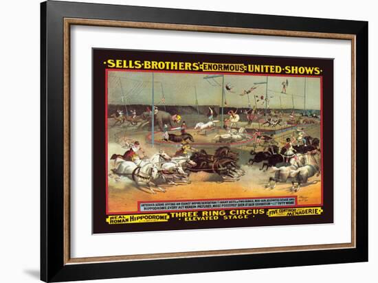 Sells Brothers' Enormous United Shows: Three Ring Circus-null-Framed Art Print