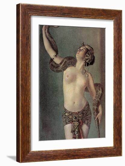 Semi-Naked Egyptian Woman with Python-null-Framed Art Print