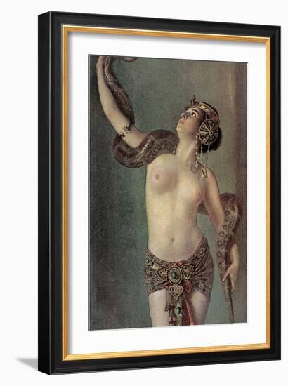 Semi-Naked Egyptian Woman with Python-null-Framed Art Print