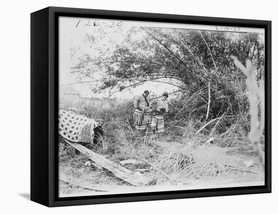 Seminole Indians with a Captured Alligator-American Photographer-Framed Premier Image Canvas