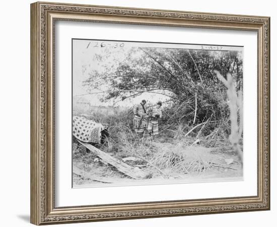 Seminole Indians with a Captured Alligator-American Photographer-Framed Photographic Print