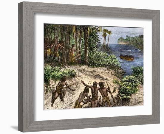 Seminoles Preparing to Ambush U.S. Troops Near Fort Scott during the First Seminole Wars, c.1817-null-Framed Giclee Print