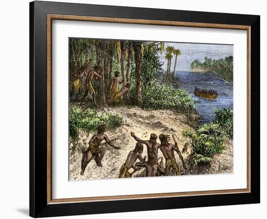 Seminoles Preparing to Ambush U.S. Troops Near Fort Scott during the First Seminole Wars, c.1817-null-Framed Giclee Print