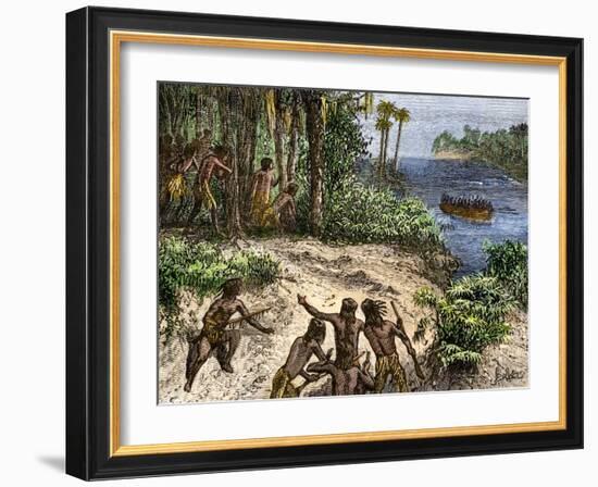 Seminoles Preparing to Ambush U.S. Troops Near Fort Scott during the First Seminole Wars, c.1817-null-Framed Giclee Print