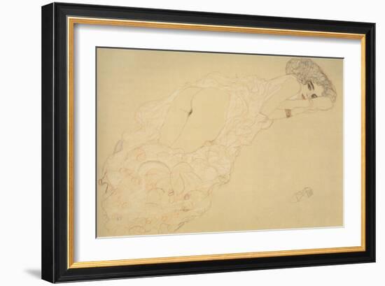 Seminude Lying on Her Stomach-Gustav Klimt-Framed Giclee Print