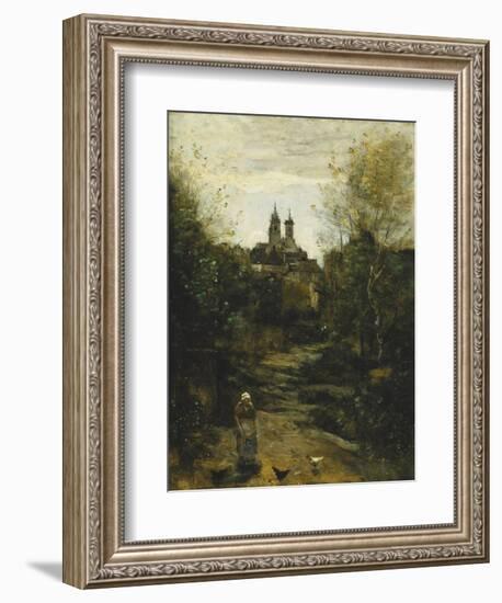 Semur, the Way to Church; Semur, Le Chemin De L'Eglise, C. 1855-1860 and 1872-1873-Jean-Baptiste-Camille Corot-Framed Giclee Print