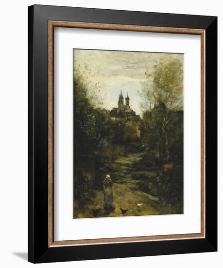 Semur, the Way to Church; Semur, Le Chemin De L'Eglise, C. 1855-1860 and 1872-1873-Jean-Baptiste-Camille Corot-Framed Giclee Print