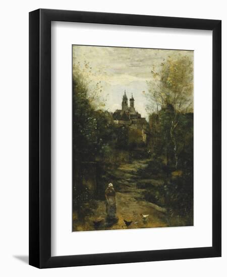 Semur, the Way to Church; Semur, Le Chemin De L'Eglise, C. 1855-1860 and 1872-1873-Jean-Baptiste-Camille Corot-Framed Giclee Print