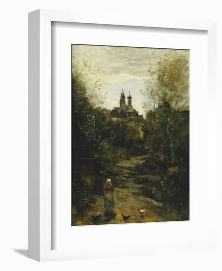 Semur, the Way to Church; Semur, Le Chemin De L'Eglise, C. 1855-1860 and 1872-1873-Jean-Baptiste-Camille Corot-Framed Giclee Print