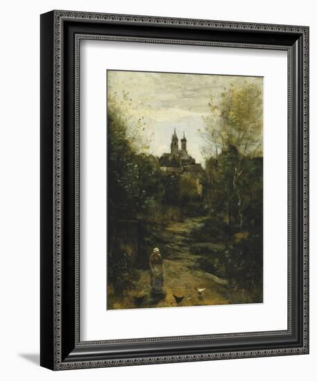 Semur, the Way to Church; Semur, Le Chemin De L'Eglise, C. 1855-1860 and 1872-1873-Jean-Baptiste-Camille Corot-Framed Giclee Print