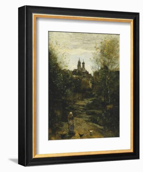 Semur, the Way to Church; Semur, Le Chemin De L'Eglise, C. 1855-1860 and 1872-1873-Jean-Baptiste-Camille Corot-Framed Giclee Print