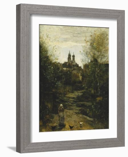 Semur, the Way to Church; Semur, Le Chemin De L'Eglise, C. 1855-1860 and 1872-1873-Jean-Baptiste-Camille Corot-Framed Giclee Print