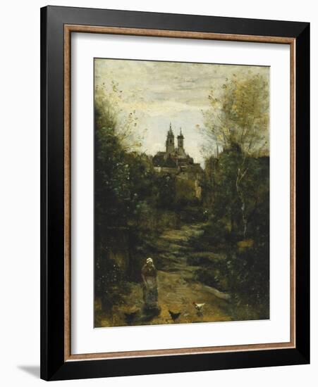 Semur, the Way to Church; Semur, Le Chemin De L'Eglise, C. 1855-1860 and 1872-1873-Jean-Baptiste-Camille Corot-Framed Giclee Print