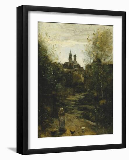 Semur, the Way to Church; Semur, Le Chemin De L'Eglise, C. 1855-1860 and 1872-1873-Jean-Baptiste-Camille Corot-Framed Giclee Print