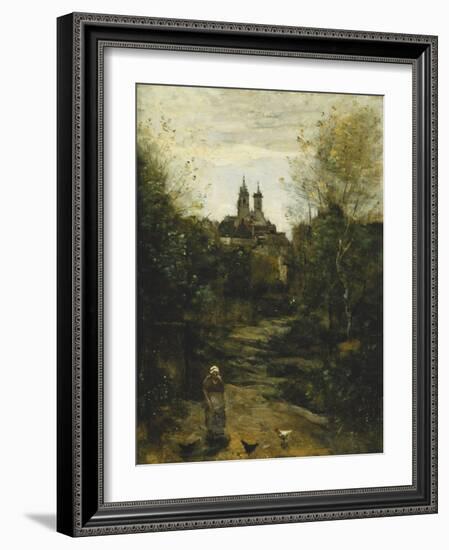 Semur, the Way to Church; Semur, Le Chemin De L'Eglise, C. 1855-1860 and 1872-1873-Jean-Baptiste-Camille Corot-Framed Giclee Print