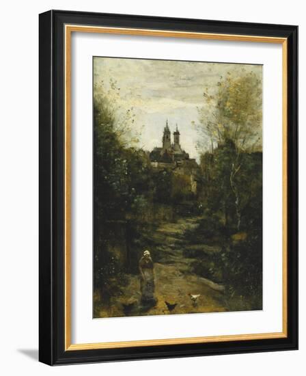 Semur, the Way to Church; Semur, Le Chemin De L'Eglise, C. 1855-1860 and 1872-1873-Jean-Baptiste-Camille Corot-Framed Giclee Print