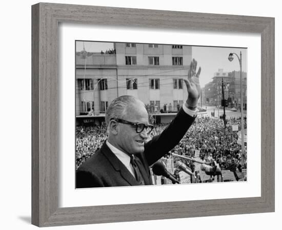 Sen. Barry Goldwater Waving to Crowd During Stop in Pres. Campaign Tour of Midwest-Alfred Eisenstaedt-Framed Photographic Print