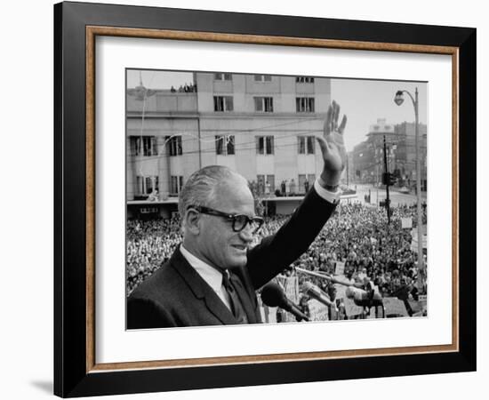 Sen. Barry Goldwater Waving to Crowd During Stop in Pres. Campaign Tour of Midwest-Alfred Eisenstaedt-Framed Photographic Print