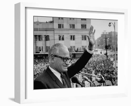 Sen. Barry Goldwater Waving to Crowd During Stop in Pres. Campaign Tour of Midwest-Alfred Eisenstaedt-Framed Photographic Print