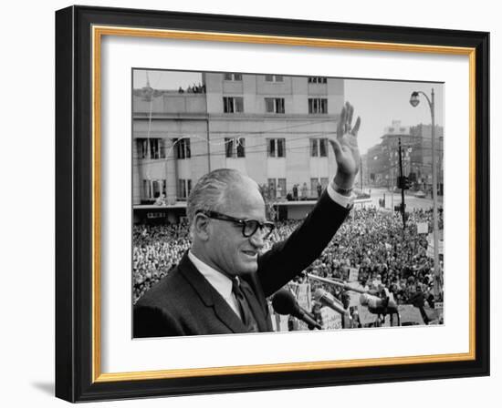 Sen. Barry Goldwater Waving to Crowd During Stop in Pres. Campaign Tour of Midwest-Alfred Eisenstaedt-Framed Photographic Print