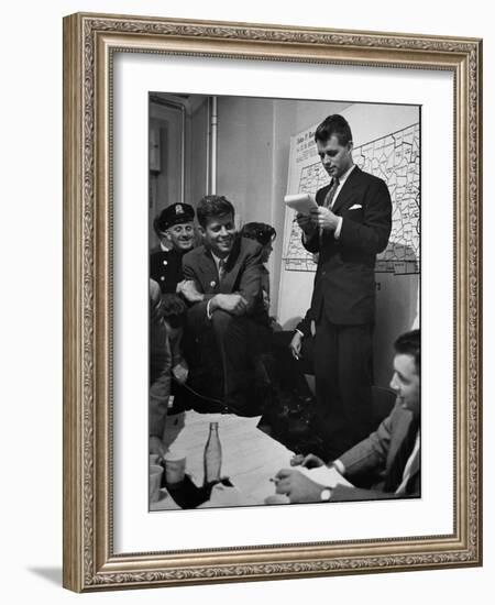 Sen. Election Night, John F Kennedy Listens to Brother Robert Read Returns as Ethel Listens, Boston-Yale Joel-Framed Photographic Print