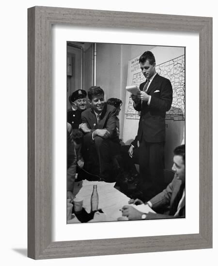 Sen. Election Night, John F Kennedy Listens to Brother Robert Read Returns as Ethel Listens, Boston-Yale Joel-Framed Photographic Print