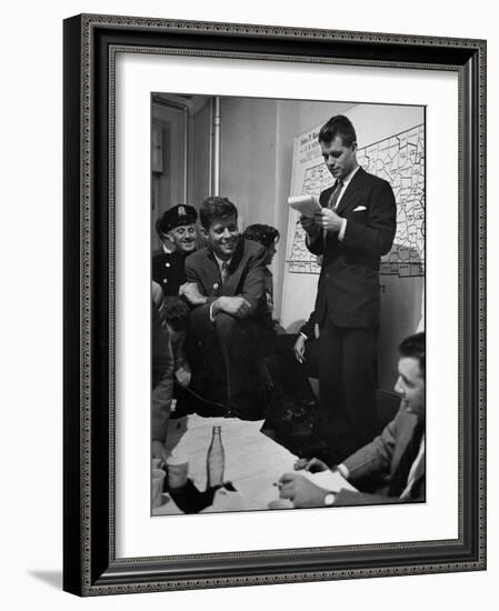 Sen. Election Night, John F Kennedy Listens to Brother Robert Read Returns as Ethel Listens, Boston-Yale Joel-Framed Photographic Print