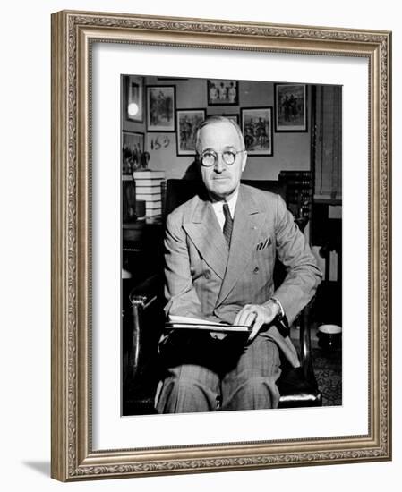 Sen. Harry S. Truman Sitting in His Office-null-Framed Photographic Print