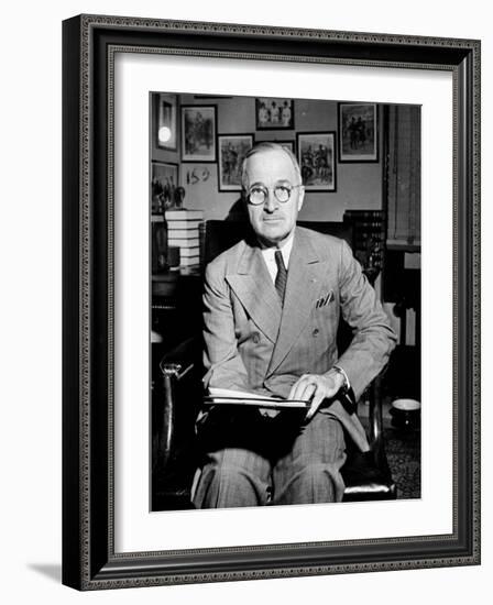 Sen. Harry S. Truman Sitting in His Office-null-Framed Photographic Print
