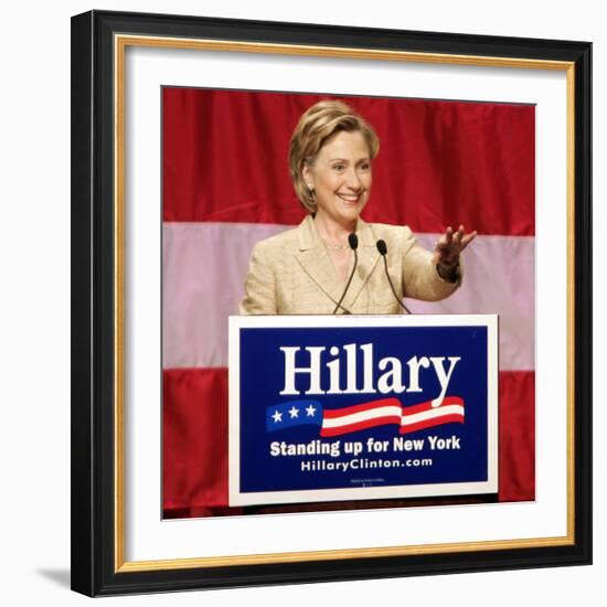 Sen. Hillary Clinton Addresses Supporters at the New York Women for Hillary Luncheon-null-Framed Photographic Print