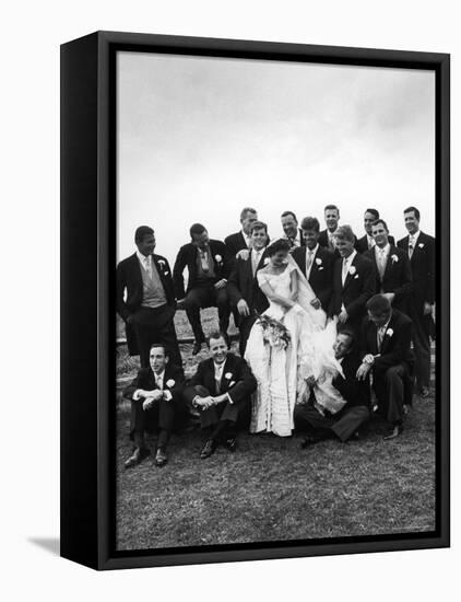 Sen. John F. Kennedy and His Bride Jacqueline Posing with 14 Ushers from Their Wedding Party-Lisa Larsen-Framed Premier Image Canvas