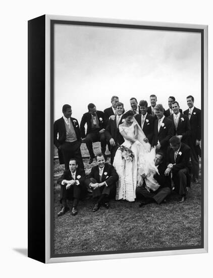 Sen. John F. Kennedy and His Bride Jacqueline Posing with 14 Ushers from Their Wedding Party-Lisa Larsen-Framed Premier Image Canvas