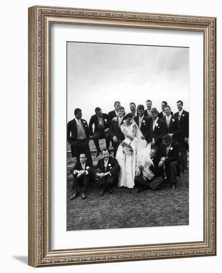 Sen. John F. Kennedy and His Bride Jacqueline Posing with 14 Ushers from Their Wedding Party-Lisa Larsen-Framed Photographic Print