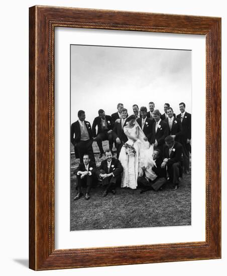 Sen. John F. Kennedy and His Bride Jacqueline Posing with 14 Ushers from Their Wedding Party-Lisa Larsen-Framed Photographic Print