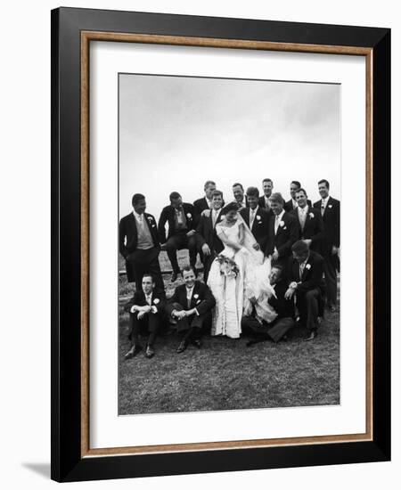 Sen. John F. Kennedy and His Bride Jacqueline Posing with 14 Ushers from Their Wedding Party-Lisa Larsen-Framed Photographic Print