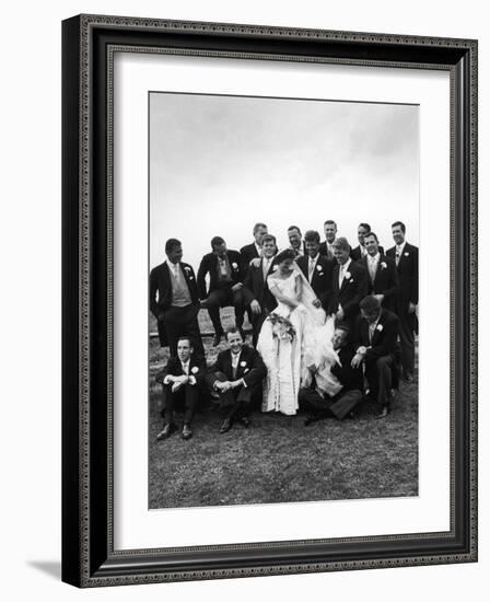 Sen. John F. Kennedy and His Bride Jacqueline Posing with 14 Ushers from Their Wedding Party-Lisa Larsen-Framed Photographic Print