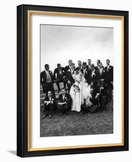 Sen. John F. Kennedy and His Bride Jacqueline Posing with 14 Ushers from Their Wedding Party-Lisa Larsen-Framed Photographic Print