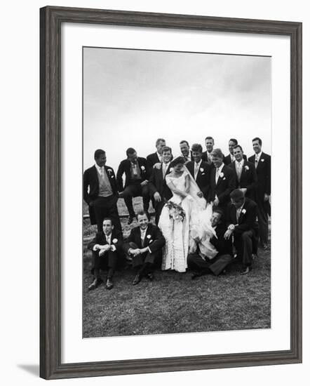 Sen. John F. Kennedy and His Bride Jacqueline Posing with 14 Ushers from Their Wedding Party-Lisa Larsen-Framed Photographic Print