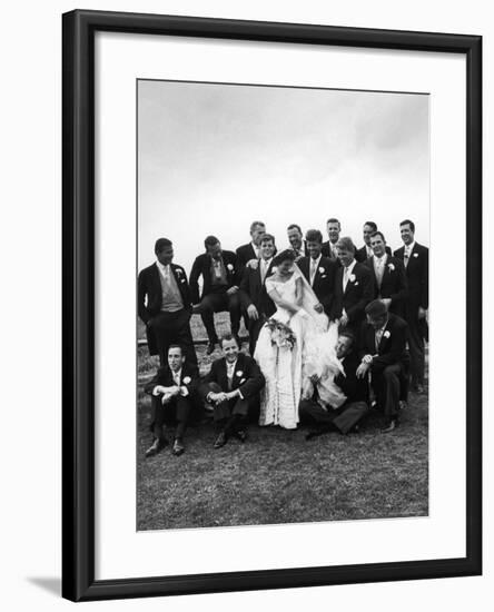 Sen. John F. Kennedy and His Bride Jacqueline Posing with 14 Ushers from Their Wedding Party-Lisa Larsen-Framed Photographic Print