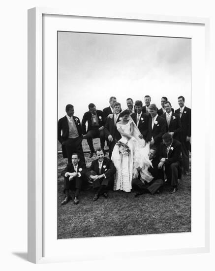 Sen. John F. Kennedy and His Bride Jacqueline Posing with 14 Ushers from Their Wedding Party-Lisa Larsen-Framed Photographic Print