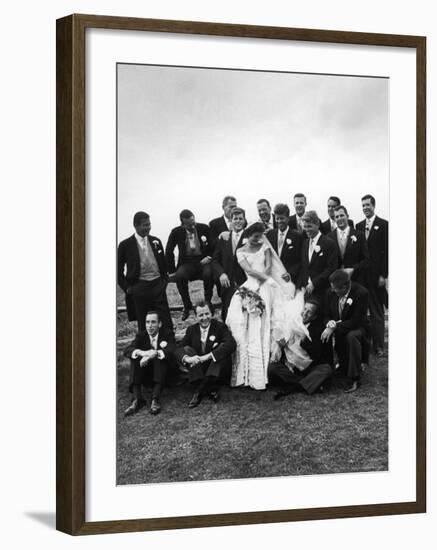 Sen. John F. Kennedy and His Bride Jacqueline Posing with 14 Ushers from Their Wedding Party-Lisa Larsen-Framed Photographic Print