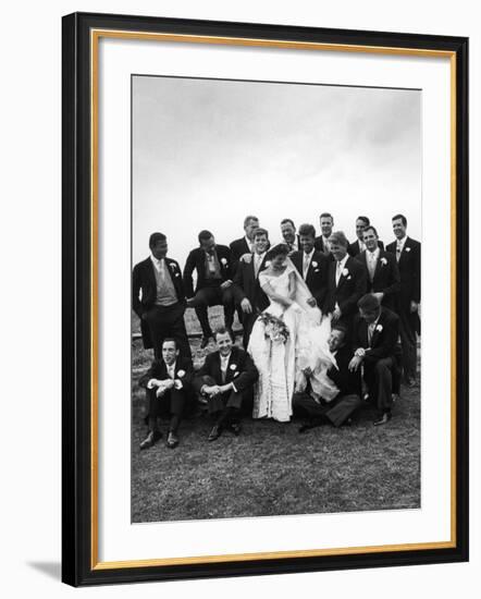 Sen. John F. Kennedy and His Bride Jacqueline Posing with 14 Ushers from Their Wedding Party-Lisa Larsen-Framed Photographic Print