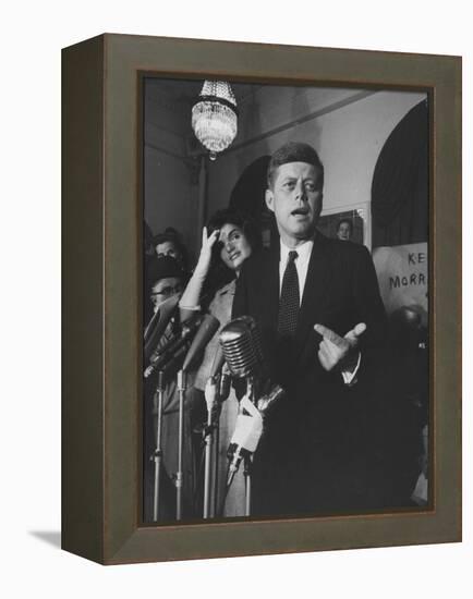 Sen. John F. Kennedy and His Wife Speaking-Ed Clark-Framed Premier Image Canvas