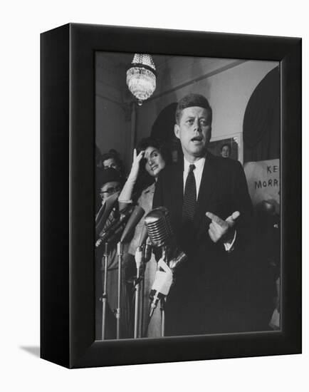 Sen. John F. Kennedy and His Wife Speaking-Ed Clark-Framed Premier Image Canvas